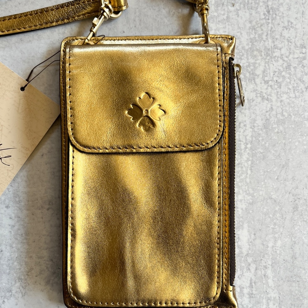 Patricia Nash Chiavella Phone Crossbody Leather Bag in Greek Gold RFID Security - Picture 10 of 12